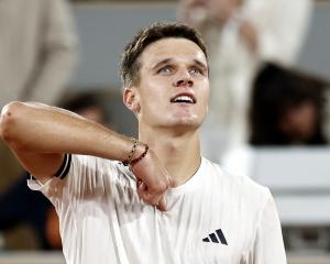 Jakub Mensik celebrates winning his quarter final match against Joao Fonseca. Photo: Reuters 