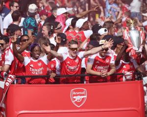 Arsenal players (from left) Noni Madueke, Viktor Gyokeres,  William Saliba and Bukayo Saka...