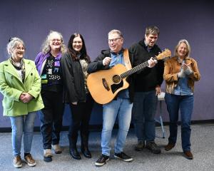 Yodeling in unison are (from left) Carol Mackay, of Oamaru, Monica Barkman, of Dunedin, Katie...