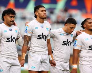 Moana Pasifika players are pictured before the round 16 Super Rugby match between ACT Brumbies...