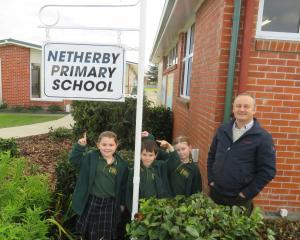 Netherby School pupils, from left, Eve Boleyn, 8, Isaac Mason, 7, and Peyton Bradford, 7, with...