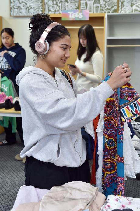 Dunedin student Irris Etches, 20, looks at clothing at the Super Swap Saturday event, part of...