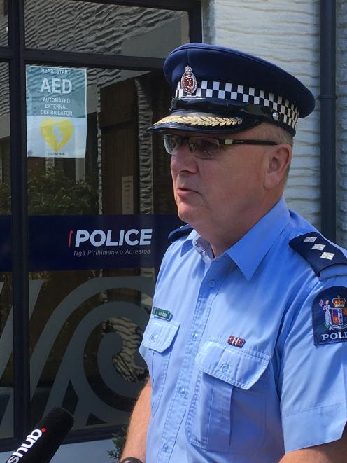 Otago-Lakes area commander Inspector Olaf Jensen talks to media about the incident. Photo: Guy...