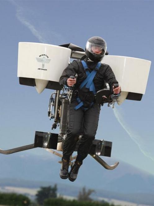 Glenn Martin takes his jetpack for a test flight.