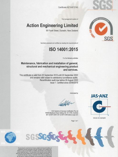 ISO 14001 accreditation for Environmental Management is just one of Action Engineering’s...