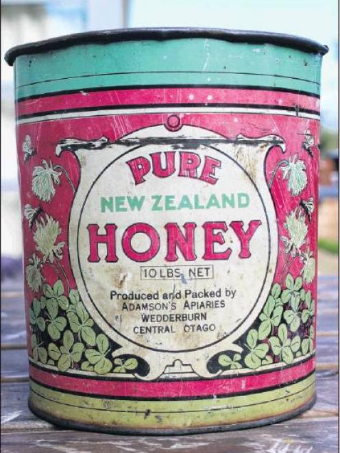A 1960s honey tin at the home of the bee-keeping Adamson family, used for packaging by their...
