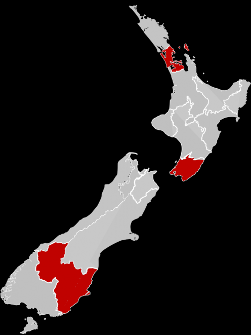 There are now confirmed cases of Covid-19 in the regions of Auckland, Wellington and Otago.