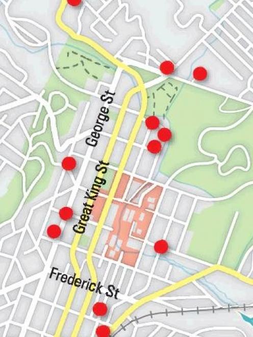 North Dunedin crime spree. Graphic: ODT