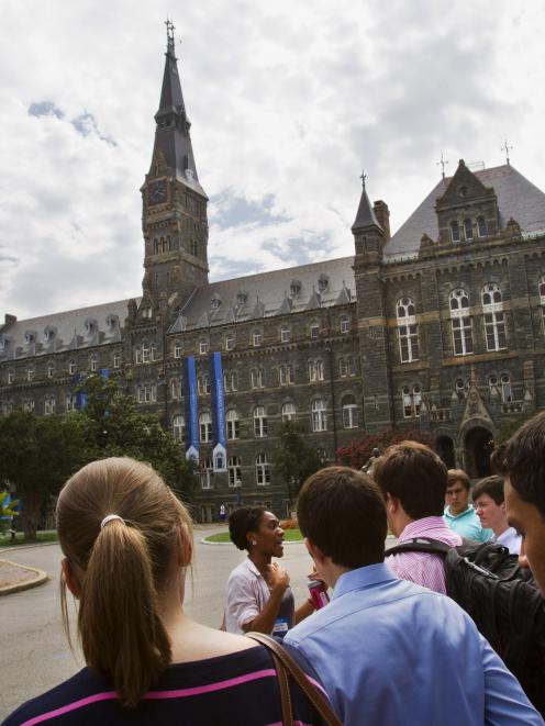 Prospective students tour Georgetown University's campus in Washington DC. Photo: AP