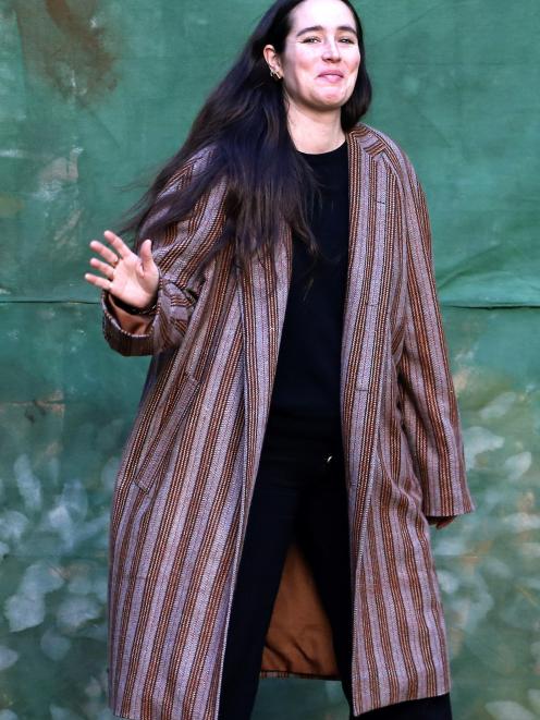 US designer Emily Adams Bode acknowledges the audience after her show in New York.