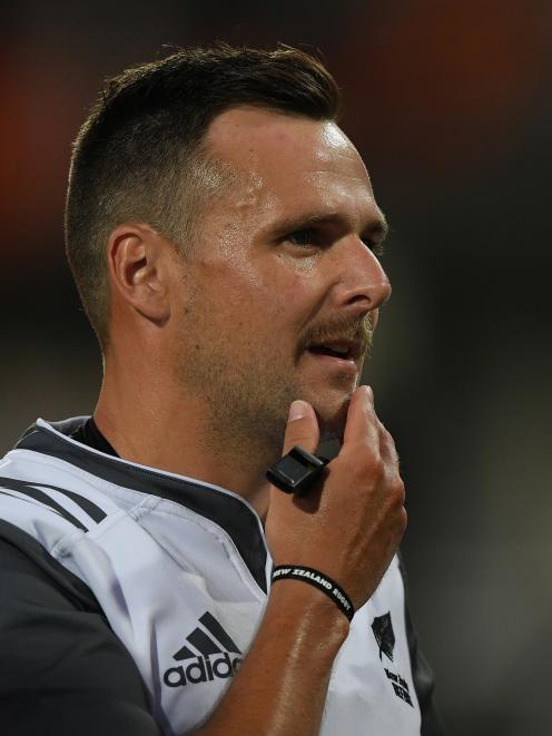 Referee James Doleman ponders a decision during the Mitre 10 Cup Championship final between Hawke...