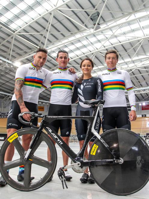 Eddie Dawkins (left), with team mates Sam Webster, Natasha Hansen and Ethan Mitchell. Photo: Getty Images