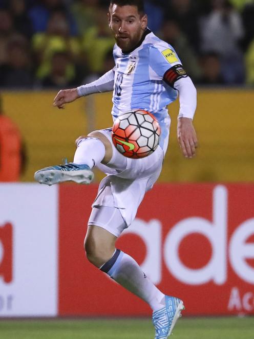Messi scored all three goals for his side against Ecuador. Photo: Getty Images 
