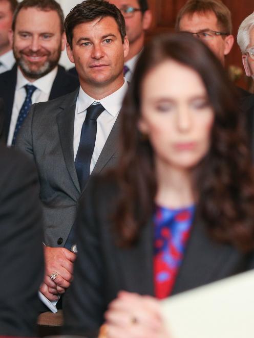 Jacinda Ardern's partner, Clarke Gayford (centre), attended the ceremony. Photo: Getty Images 