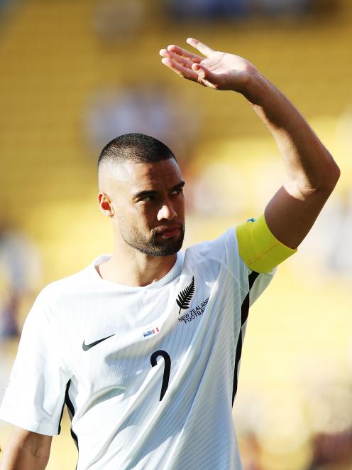 All Whites skipper Winston Reid thanks the crowd after his side's 0-0 draw against Peru on...