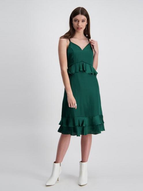 Storm Satin Midi frill dress