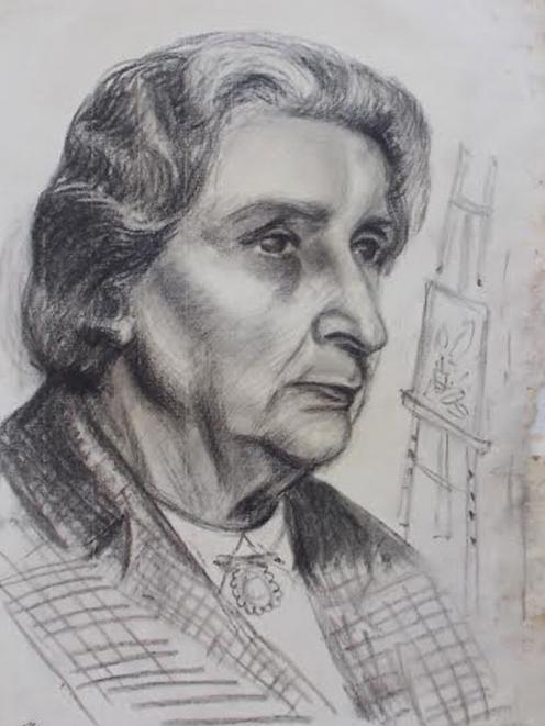 Charcoal self-portrait of Frances Hodgkins in old age. Image: supplied 