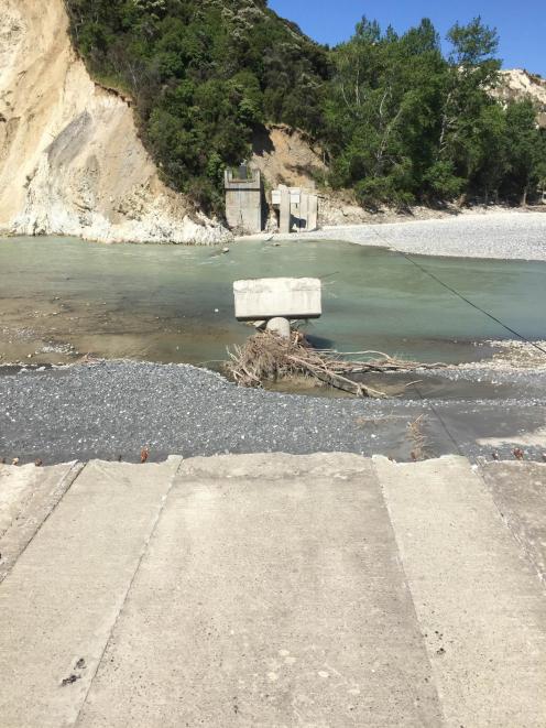 The remains of the Glen Alton bridge in the Clarence Valley, north of Kaikōura. Photo: Supplied /...