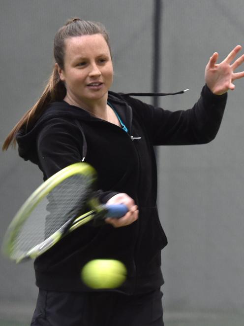 Otago's Libby Scott swats the ball during a training session at the Edgar Centre yesterday. Photo...