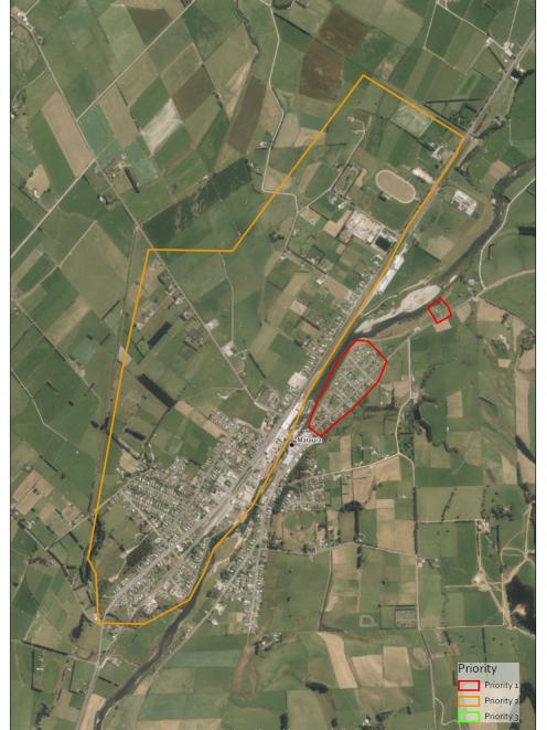 Potential flooding areas around Mataura. Image: Southland Civil Defence Emergency Management 