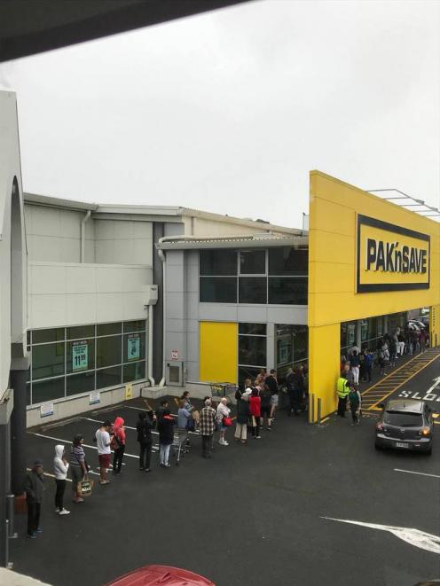 A line to enter Royal Oak Pak'nSave in Auckland. Photo: Supplied via NZ Herald