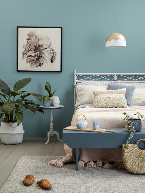 (ReseneOL1121 3) Encourage the sweetest of dreams with bedroom walls in blue-green Resene Juniper...