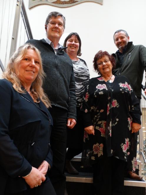 Housing quality and affordability are urgent issues for many Dunedin people,  social agency representatives (from left) Deb Gelling, David Williams, Melanie McNatty, Nicky Taylor and Mike Tonks say. PHOTO: BRENDA HARWOOD