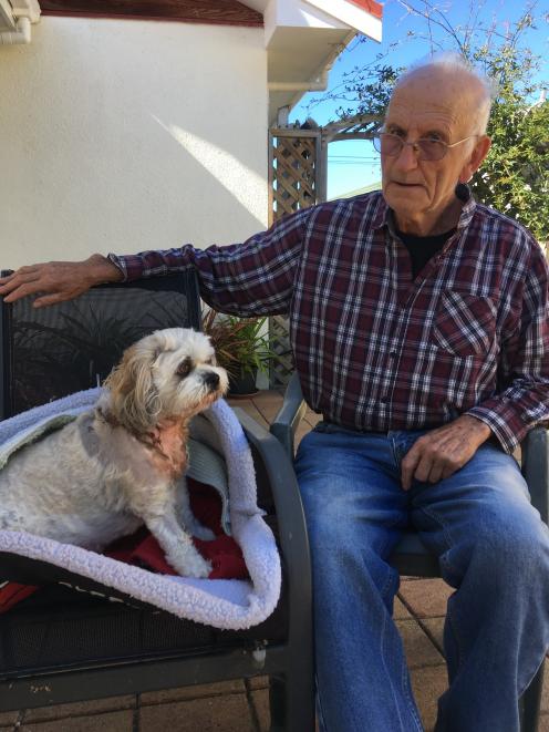 Jack Holland (84) at home with Riley, who is recovering after being attacked by two dogs last...