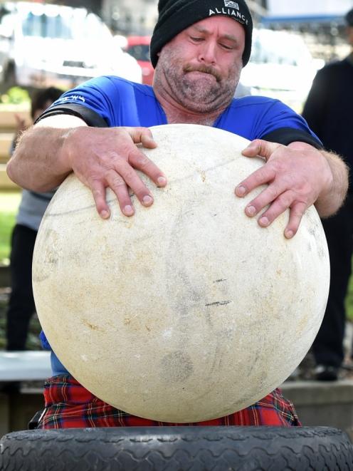 Strongman . . . Danny Devine, of Kurow, lifts140kg during the 2020 St Andrews Day celebrations in...