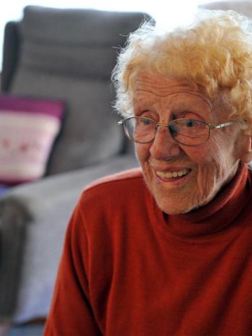 101-year-old Helen Rendall in her new rented accommodation in Gore after her house burned.