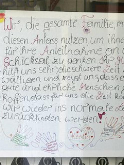 A poster painted by victims of the Fritzl incest crime displayed in the main square in Amstetten,...