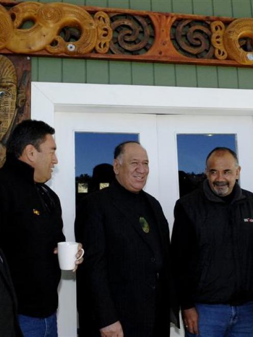 The Maori Party candidate for Te Tai Tonga, Monte Ohia, of Christchurch, (centre) discusses party...