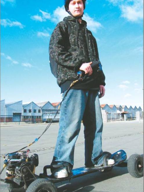 Easy rider: Justin Lintott’s motorised skateboard is road-legal, has a top speed of 40kmh and...