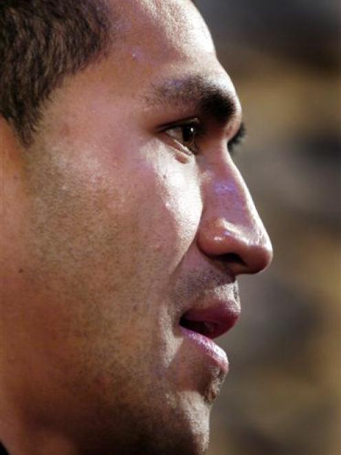 All Black fullback Mils Muliaina talks to the media in Dunedin yesterday. Photo by Gerard O'Brien.