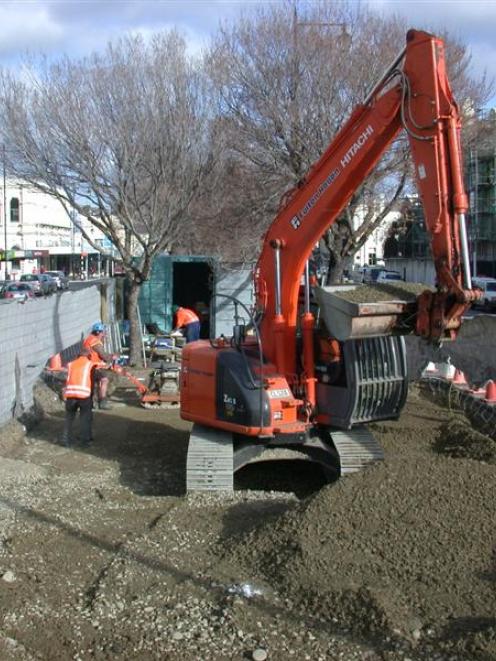 Workers from Contractors Fulton Hogan prepare the foundations for the Boer War Monument in Oamaru...