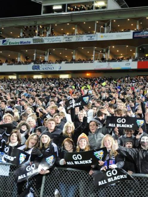 All Black fans show their support in the terraces at the Tri-...