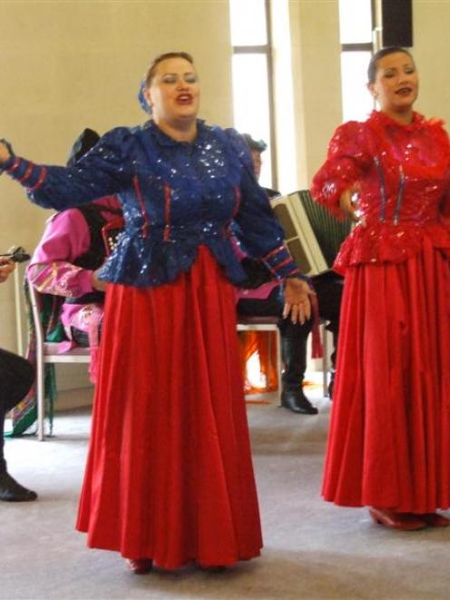 Members of a Russian folklore group perform at Iona Home in Oamaru yesterday.