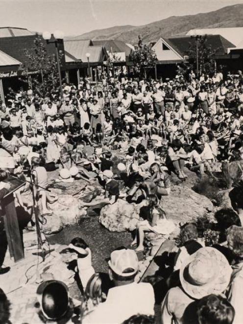 The Minister of Works and Development Fraser Coleman addresses a huge crowd at  the centre of the...