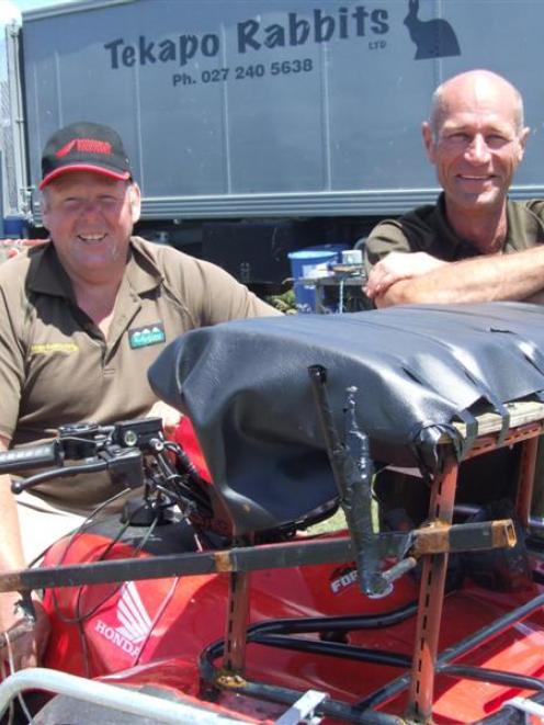 Bob Thomson (left) and Tony Goddard have established a mobile processing plant, turning rabbits...