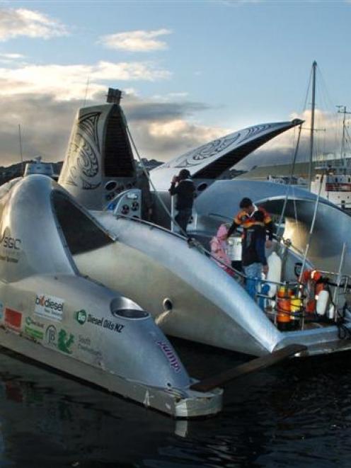 'Earthrace' at the Cross Wharf in the Steamer Basin of the Otago Harbour last month. Photo by...