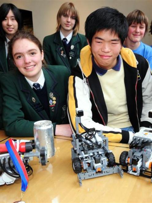 From left, Columba College pupils Amy Anderson (18), Tunan Pan (17), Anna Fields (17), Lee White ...