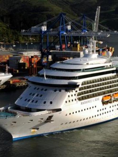 <i>Radiance of the Seas</i> prepares to berth next to Pacific Dawn  in Port Chalmers yesterday.