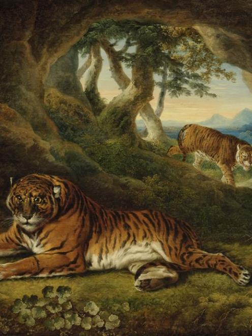 <i>Two tigers in a rocky landscape</i> c. 1773, by William Hodges (England; New Zealand, 1744...