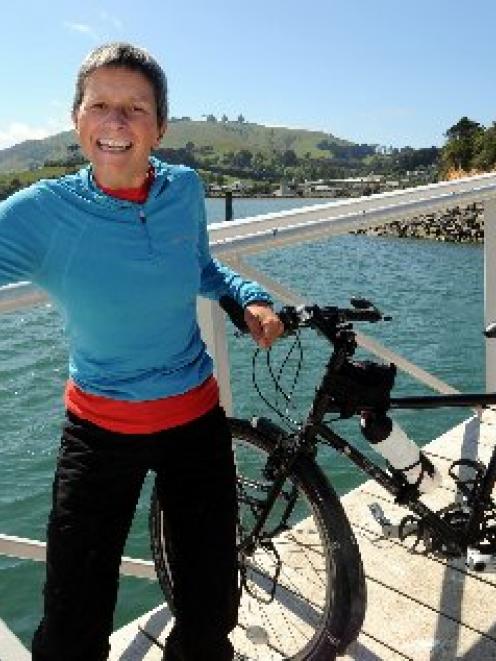 Scottish cyclist Pauline Symaniak, from Portobello,  Edinburgh, arrives at Portobello, on the...