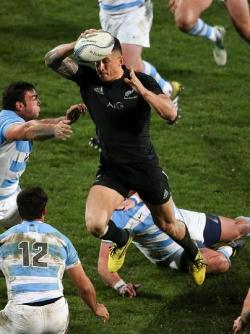 Sonny Bill Williams of the New Zealand All Blacks looks to pass during The Rugby Championship...