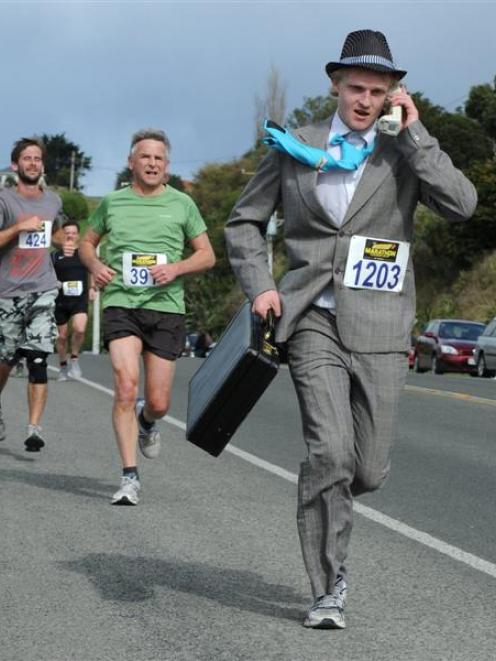 "Yuppy" Sam Timbs competes in the Dunedin half marathon last Sunday. He finished 199th in the...