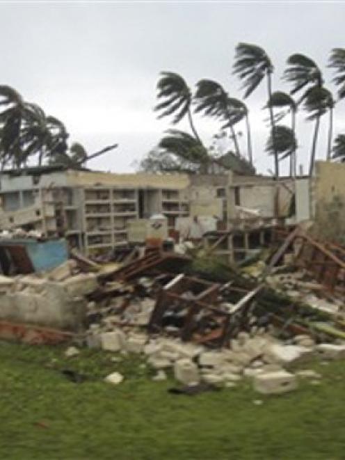 A building at the Are Tamanu Resort on the atoll of Aitutaki in the Cook Island damaged after...