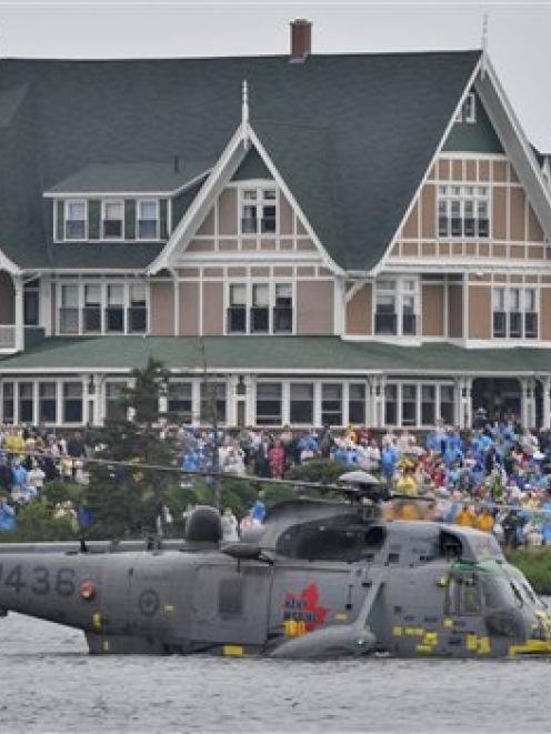 A Canadian Forces Sea King helicopter with the Duke of Cambridge on board takes part in a search...