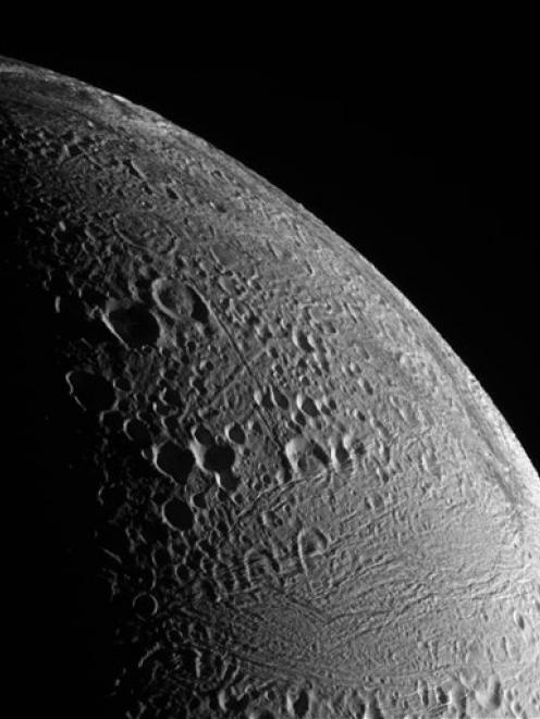 A close up view by the Cassini spacecraft of the Saturn moon, Enceladus' northern pole. (AP Photo...