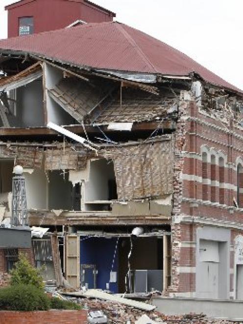 A collapsed building in central Christchurch after February's earthquake. Photo by NZPA.